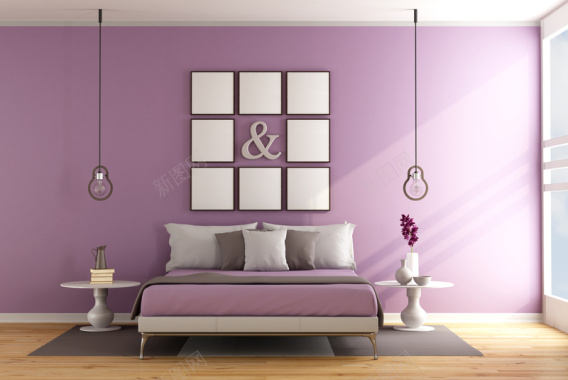 床具与墙上的装饰画背景素材背景
