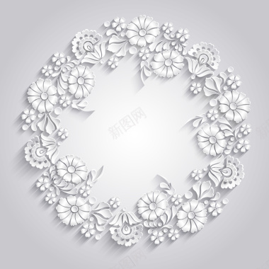 白色纸质花纹花环装饰矢量背景背景