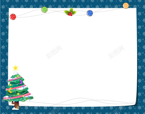 蓝色卡通圣诞树边框背景背景