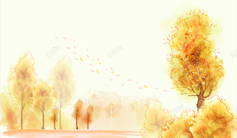 手绘橙色树木背景psd设计背景_新图网 https://ixintu.com 手绘 树叶 树木 树林 橙色 漂浮 水彩 卡通 童趣