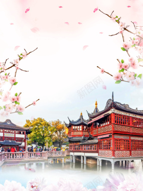 唯美建筑上海旅游海报背景背景