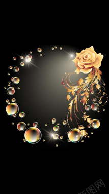 金色玫瑰花金色珍珠浪漫黑色H5背景背景