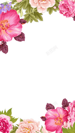彩绘牡丹花朵陌上花开鲜花装饰边框H5背景免费下载高清图片