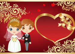 穿着婚纱的美女甜蜜蜜卡通夫妻海报背景素材高清图片