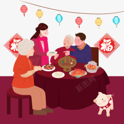 小粉猪表情一家和睦地吃年夜饭高清图片
