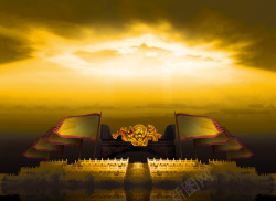 金色旗子中国风古典奢华紫禁城宫殿旗子黑色背景素材高清图片