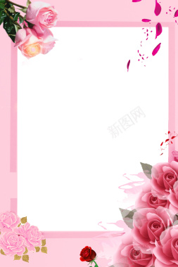 粉色唯美白色情人节玫瑰花边背景背景