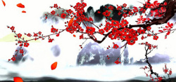 舞蹈LED视频红梅枝水墨梅花中国风花瓣飘落背景高清图片