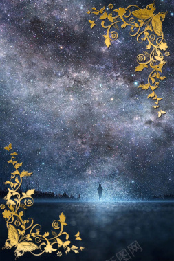 金色花边宇宙大气星空广告背景背景