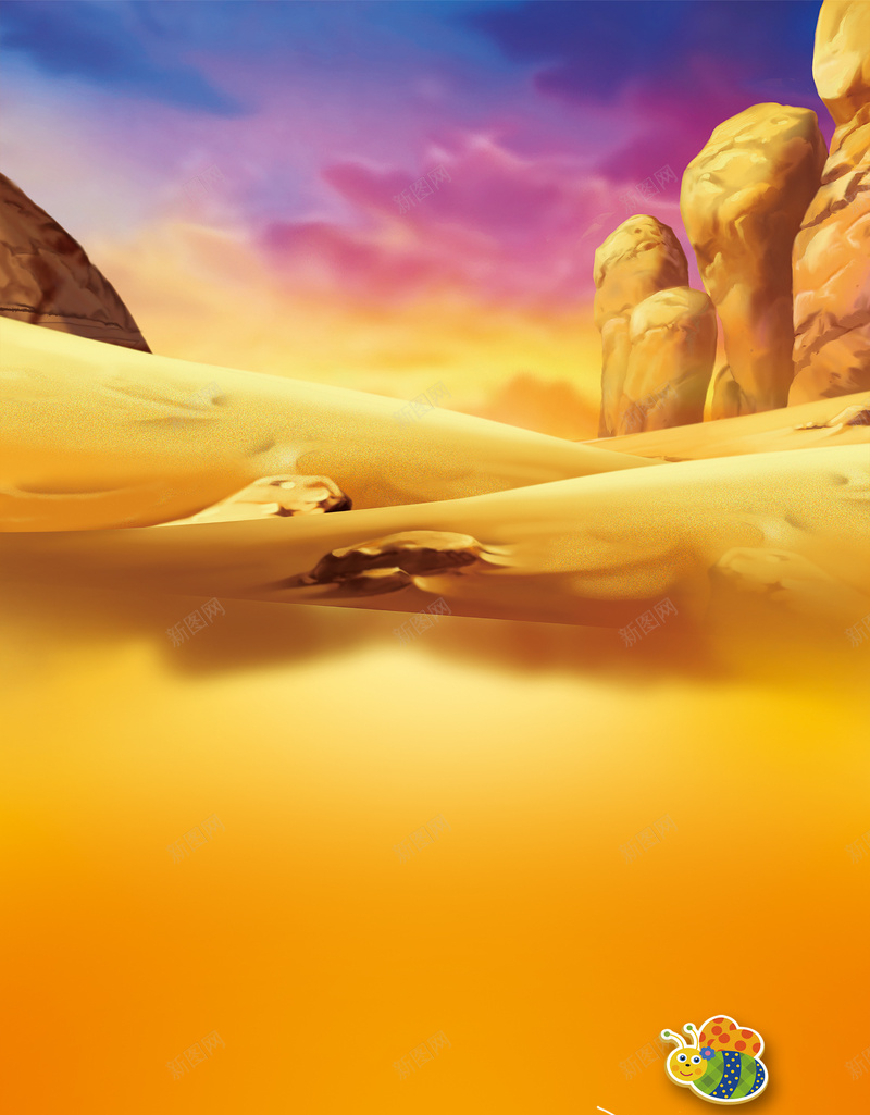 沙漠背景海报主题psd设计背景_新图网 https://ixintu.com 沙漠 黄色 云朵 荒凉 快乐 山包开心 橙色 卡通 童趣 手绘