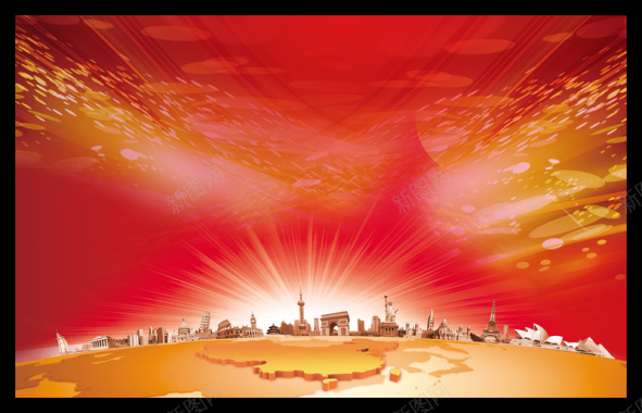 红色城市大气背景素材背景