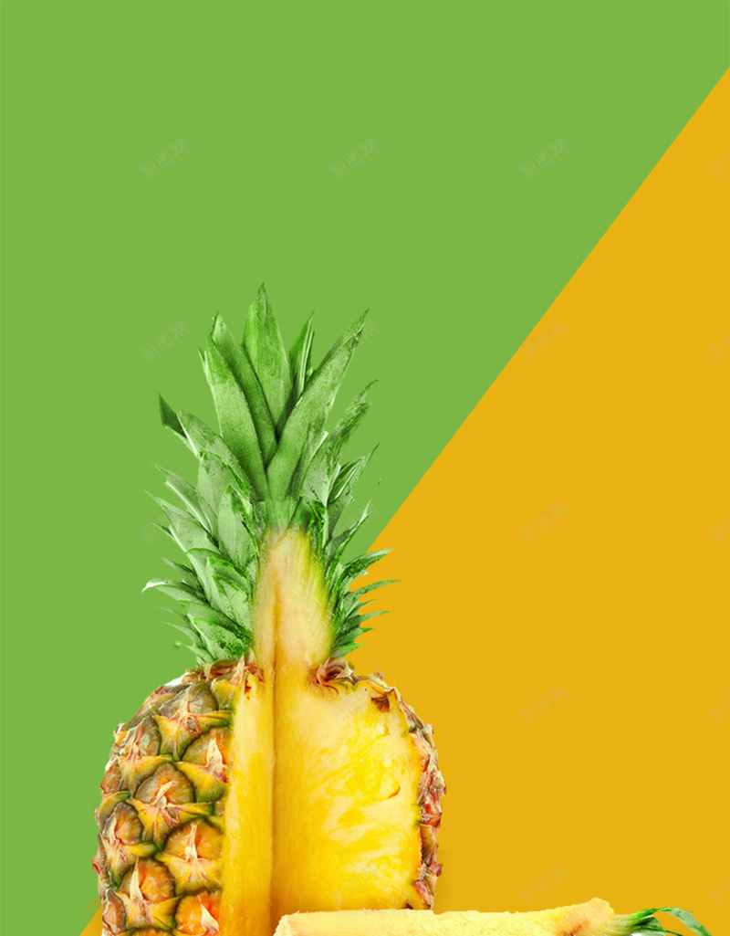 商务菠萝H5背景psd设计背景_新图网 https://ixintu.com 水果拼盘 水果沙拉 商务 水果 菠萝 水果俯视 水果俯拍 绿底 黄色