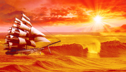 橙色帆船乘风破浪背景素材高清图片