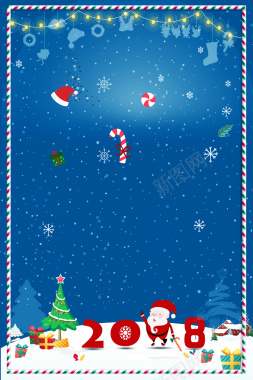 圣诞节文艺几何雪花蓝色banner背景
