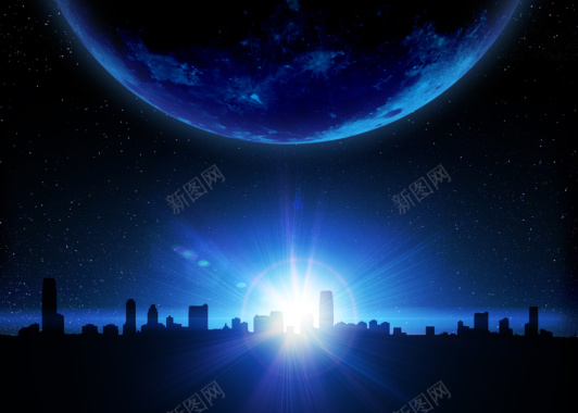 蓝色星球城市之光背景元素背景
