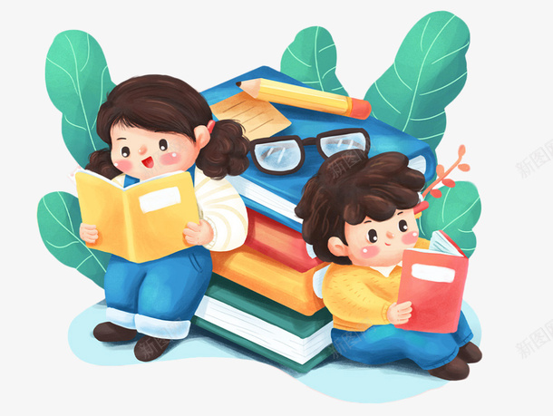 读书小朋友看书造型png免抠素材_新图网 https://ixintu.com 卡通 学习 小朋友 活泼的生命 看书