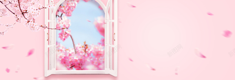 桃花节文艺手绘窗口粉色背景背景