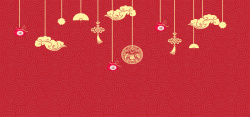福袋剪纸素材新年红色云纹福袋中国结banner展板高清图片