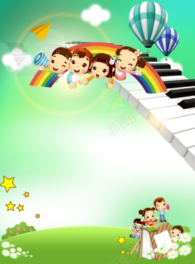 卡通钢琴儿童绿色背景素材背景