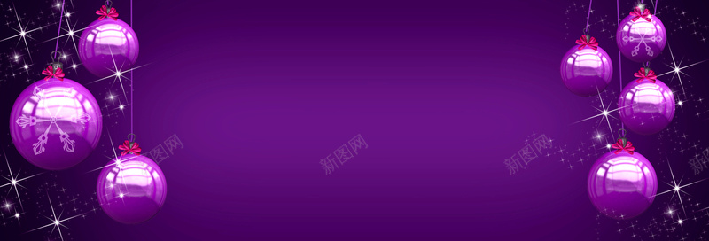 中国风圣诞球紫色横幅标头背景素材背景
