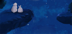 卡通山崖玉兔仰望夜空背景高清图片