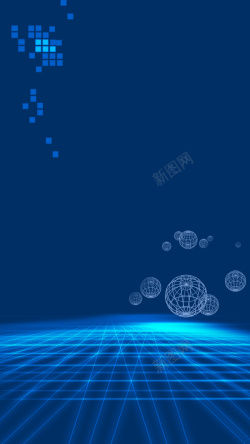 地球方块科技背景图片蓝色科技线条H5背景素材高清图片