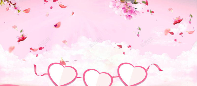 浪漫粉色花瓣电商海报背景背景