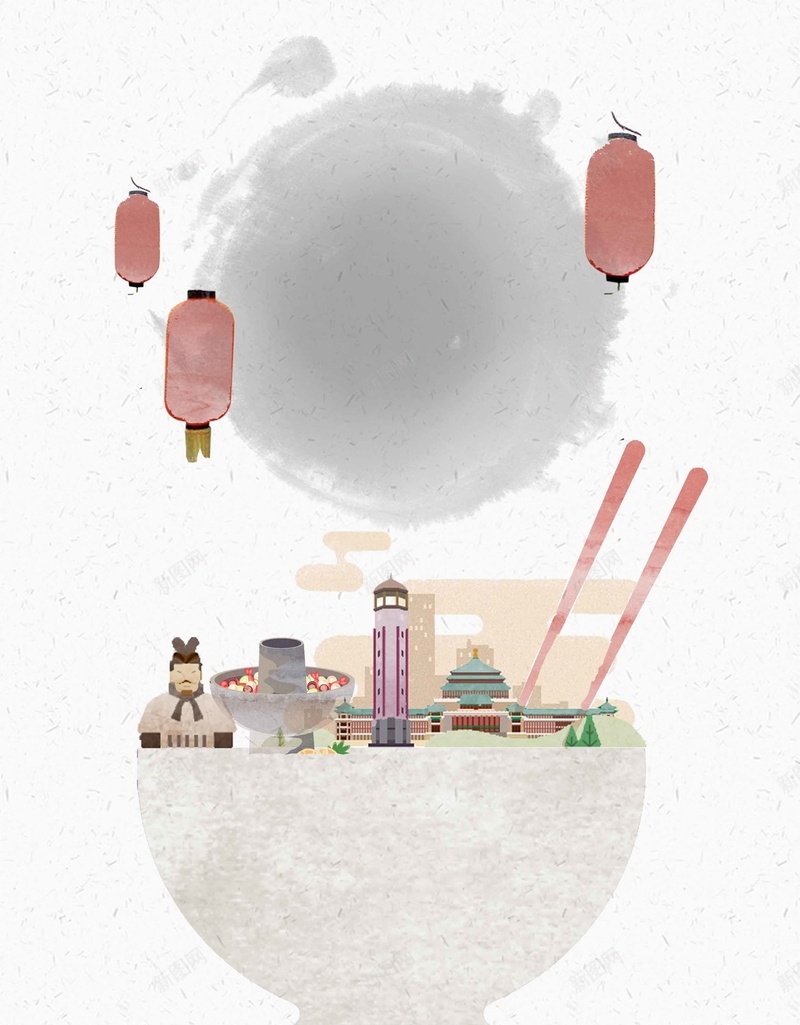 舌尖上的城市背景素材psd设计背景_新图网 https://ixintu.com 旅行 海报 矢量 美食 背景 手绘 城市 灯笼 清新