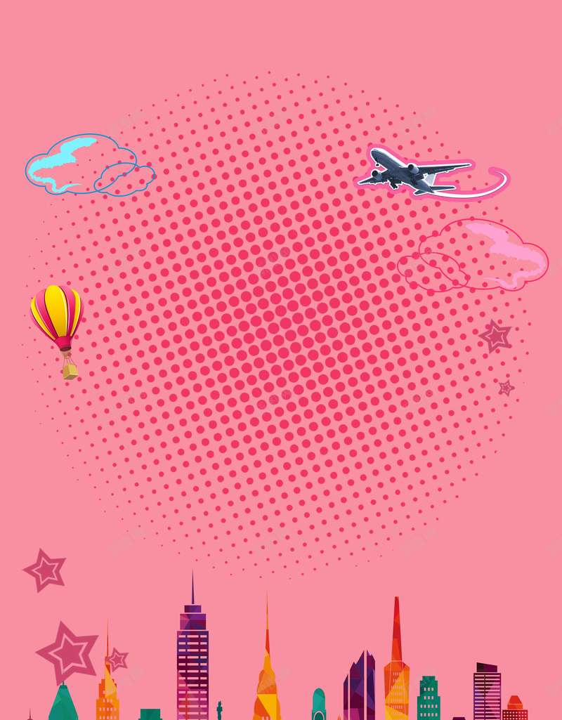 粉色浪漫背景素材psd设计背景_新图网 https://ixintu.com 城市背景 卡通 简洁 简约 飞机 气球 旅游 周游世界 童趣 抽象 概念 想象 幸福