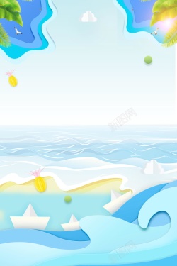 浪花模板扁平抽象蓝色大海海报背景高清图片