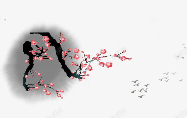梅花飞雁psd免抠素材_新图网 https://ixintu.com 梅花 飞雁 装饰