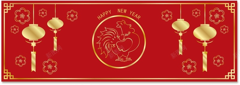 红色新年花灯笼鸡年拜年背景背景