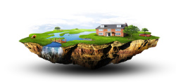 流水小岛绿色岛上的别墅环保海报背景高清图片