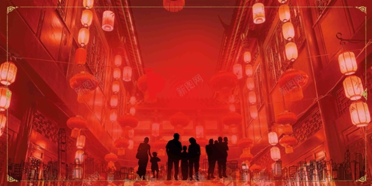 回家过年红色喜庆海报背景模板背景