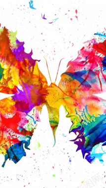 手绘抽象彩色蝴蝶H5背景背景