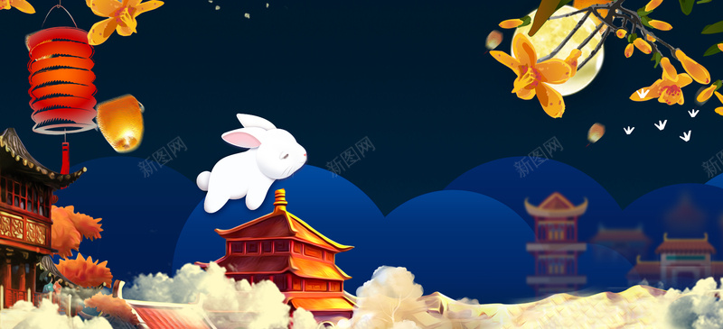 卡通中秋节复古背景背景
