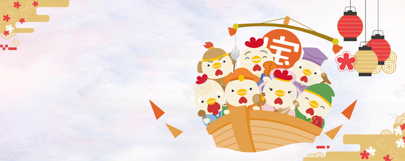 春节卡通童趣白色淘宝海报背景背景