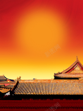 中式大气辉煌古建筑海报背景素材背景