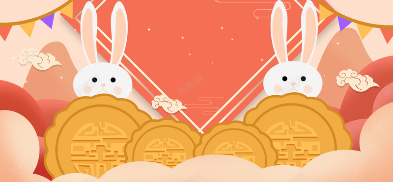 中秋卡通兔子橙色背景背景