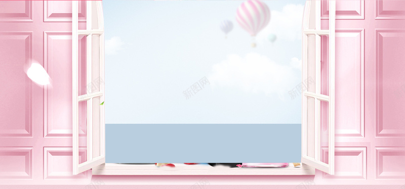 粉色花瓣窗户浪漫粉色banner背景背景