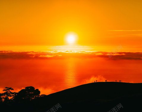 唯美夕阳云海风景摄影平面广告背景