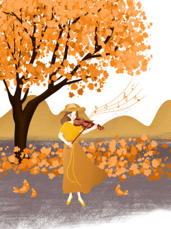 高清黄叶卡通手绘秋季上新高清图片