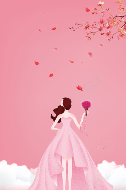 粉色手绘女生节温馨甜蜜花卉人物背景背景