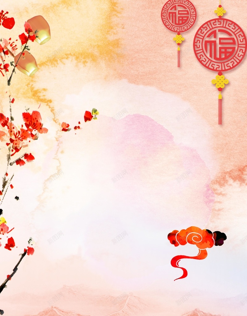 春节中国风海报背景psd设计背景_新图网 https://ixintu.com 鸡年 中国风 红色 灯笼 背景