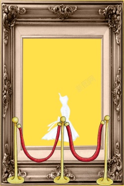 黄色婚纱黄色博物馆油画围栏婚纱广告背景高清图片