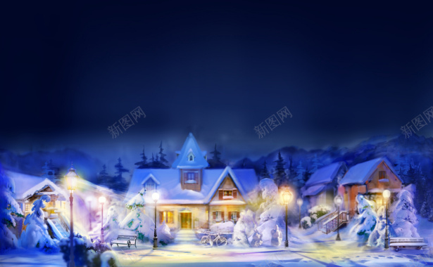 卡通冬季雪夜背景背景