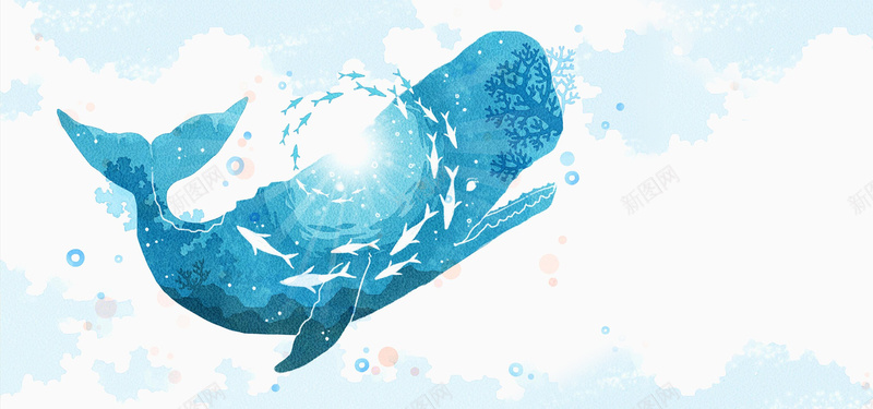 手绘鲸鱼jpg设计背景_新图网 https://ixintu.com 蓝色 清新 童趣 手绘 海报banner 卡通
