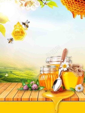 黄色蜂蜜清新美食宣传海报背景模板背景