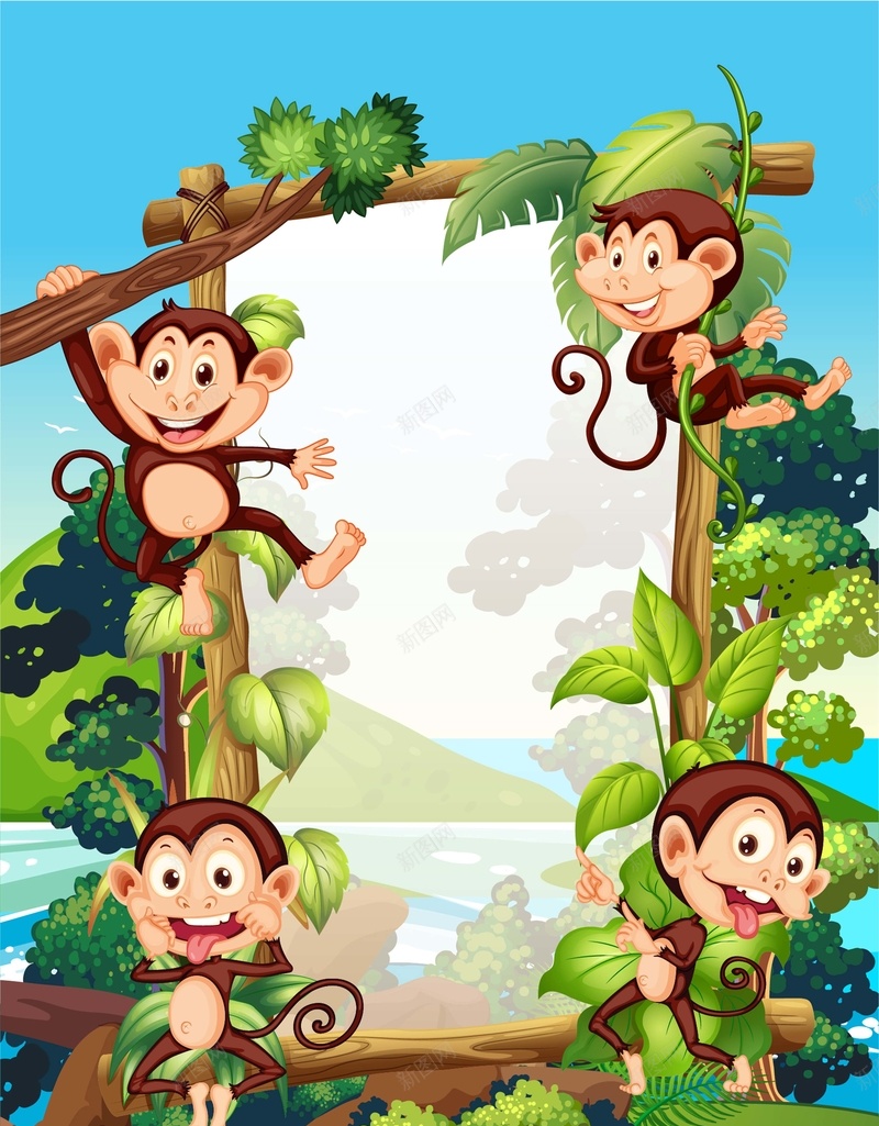 手绘动物边框样式背景jpg设计背景_新图网 https://ixintu.com 公园 动物 动物园 动物背景 大自然 植 植物 猴子 猴群 生物 自然 边框 边框样式