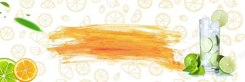 柠檬水手绘橙色海报背景banner背景